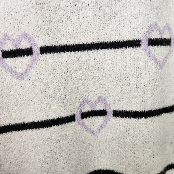 Jessica Simpson White Purple Stripe V-Neck Sweater Fuzzy Stretchy Size XL New - Picture 4 of 7
